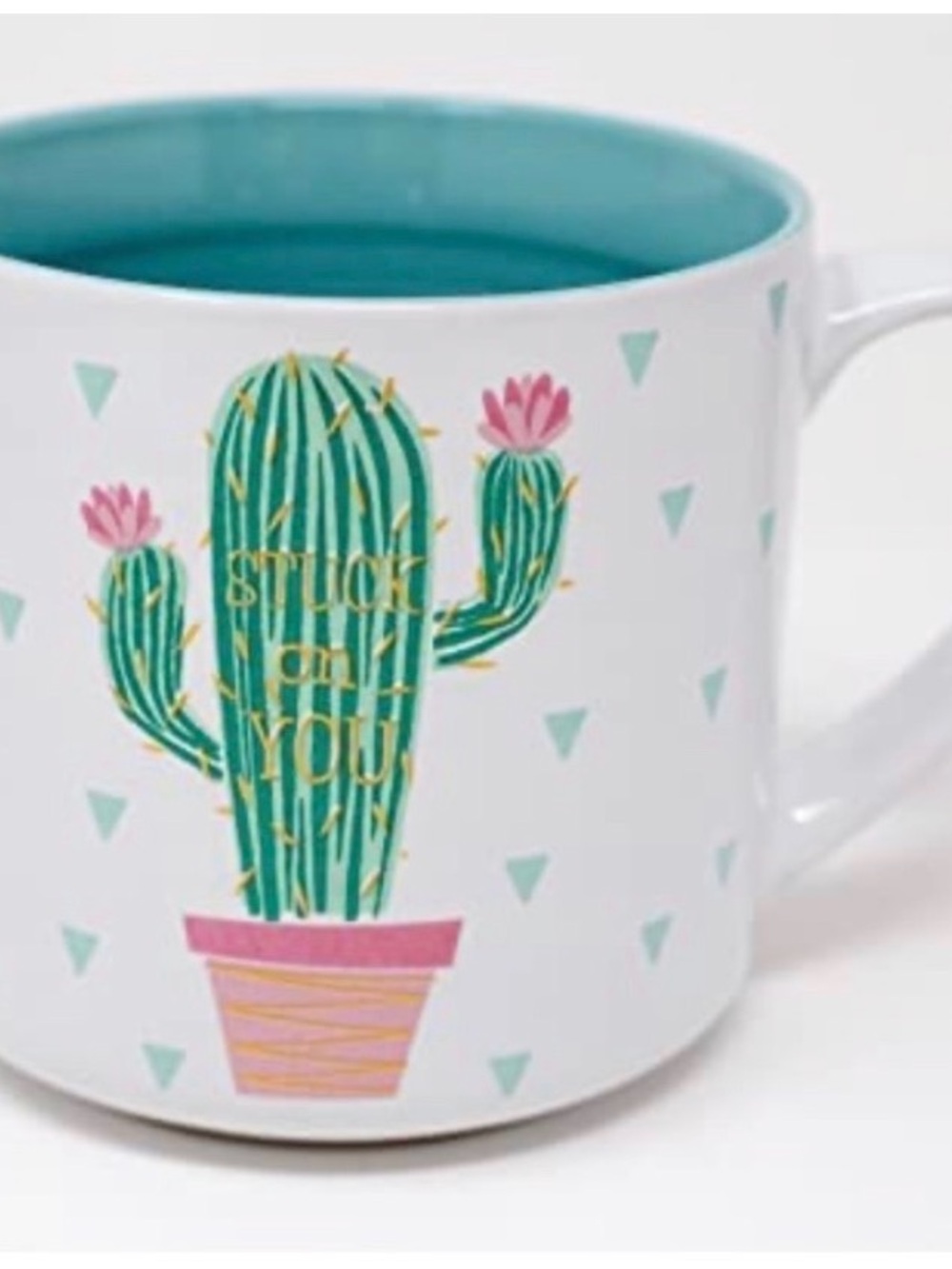 Stuck On You 18 oz Cactus Hot Tea Coffee Mug Cup White Green Pink Microwave Safe